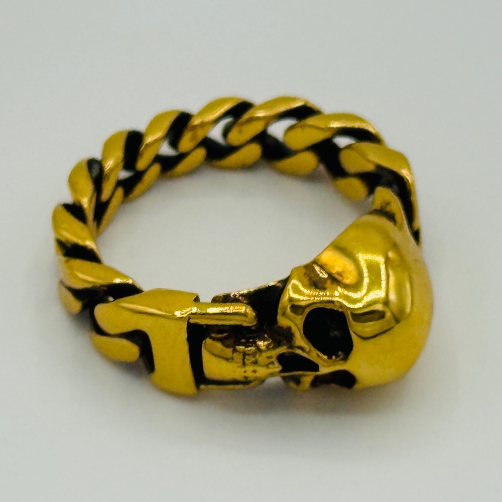 Alexander McQUEEN Skull Motif Ring - Gold Tone Antique Aesthetic - Made in Italy